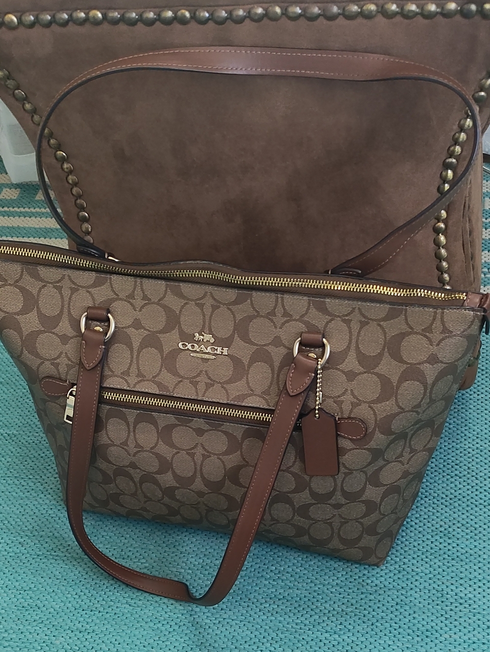 Coach monogram brown and tan shoulder bag